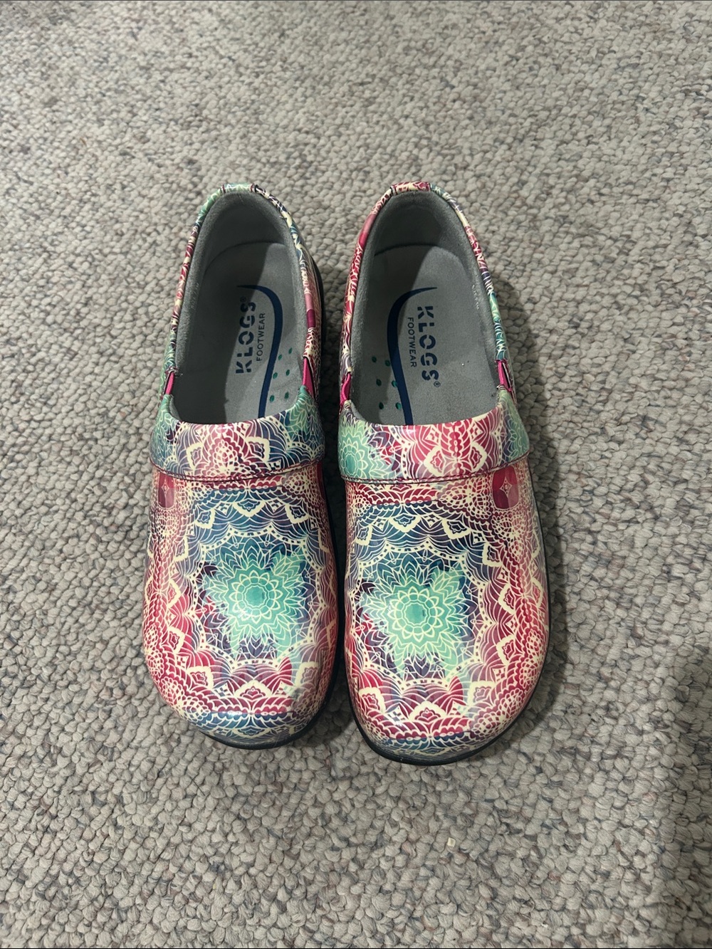 Klogs Woman’s Multi-Color Mandala clogs.
